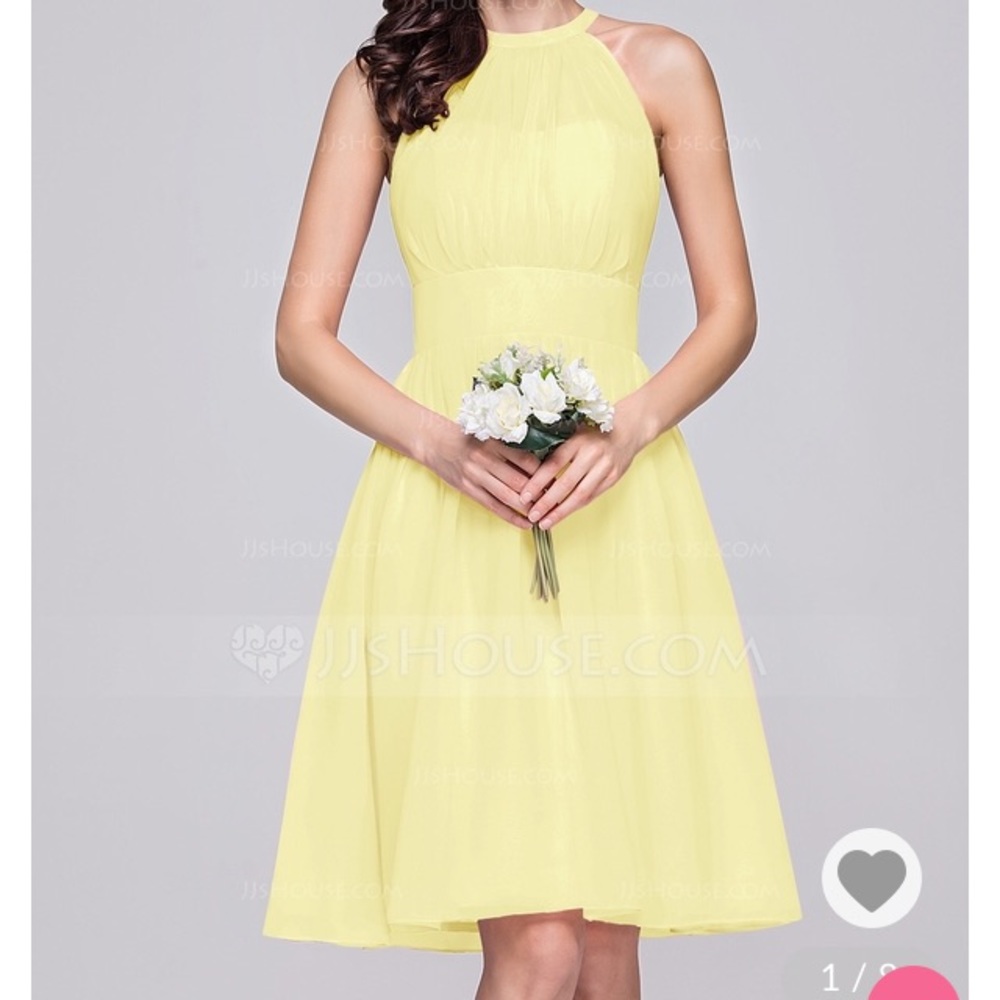 A-line princess neck yellow chiffon dress